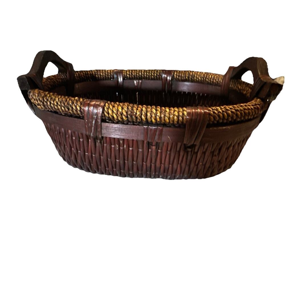 Vintage Wicker Woven Basket Holder Carrier Storage 12" X 9" X 6.25” Brown - Picture 2 of 6